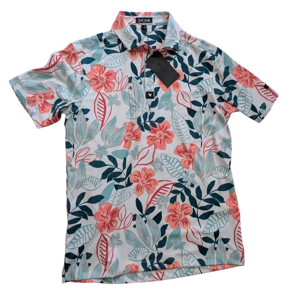 Bad Birdie Golf Polo Shirt Men's Size S Small Leafing Floral Short Sleeve NWT
